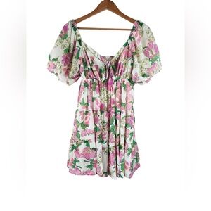 LoveColette Floral Puff Sleeve Mini Dress Size Small